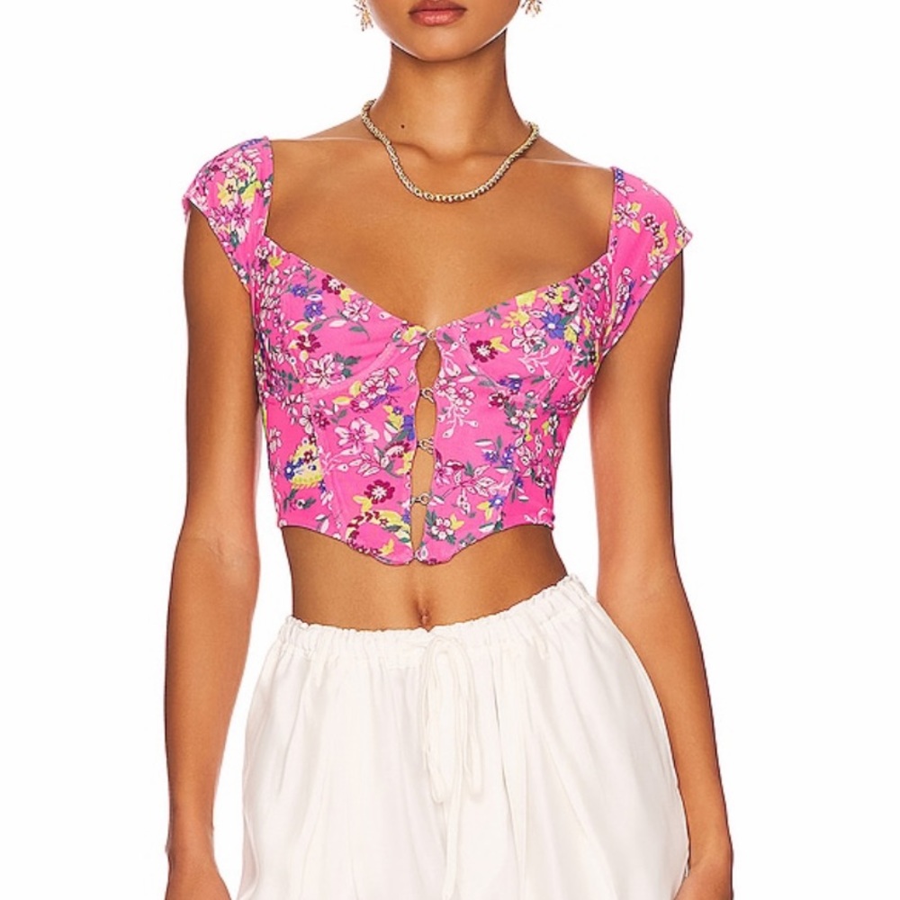 AFRM Myla Corset Crop Top in Pink Paisley